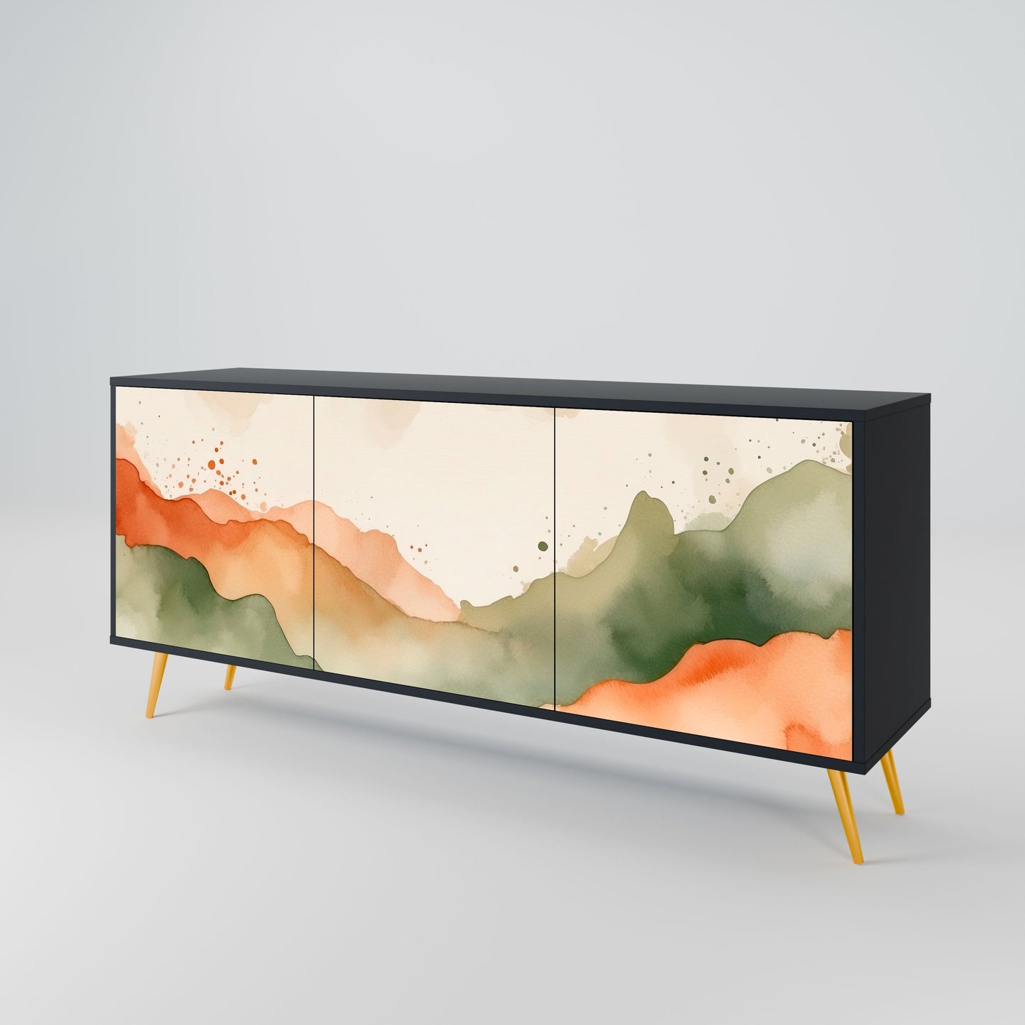 WATERCOLOUR PEAKS 3-Door Sideboard in Black Finish