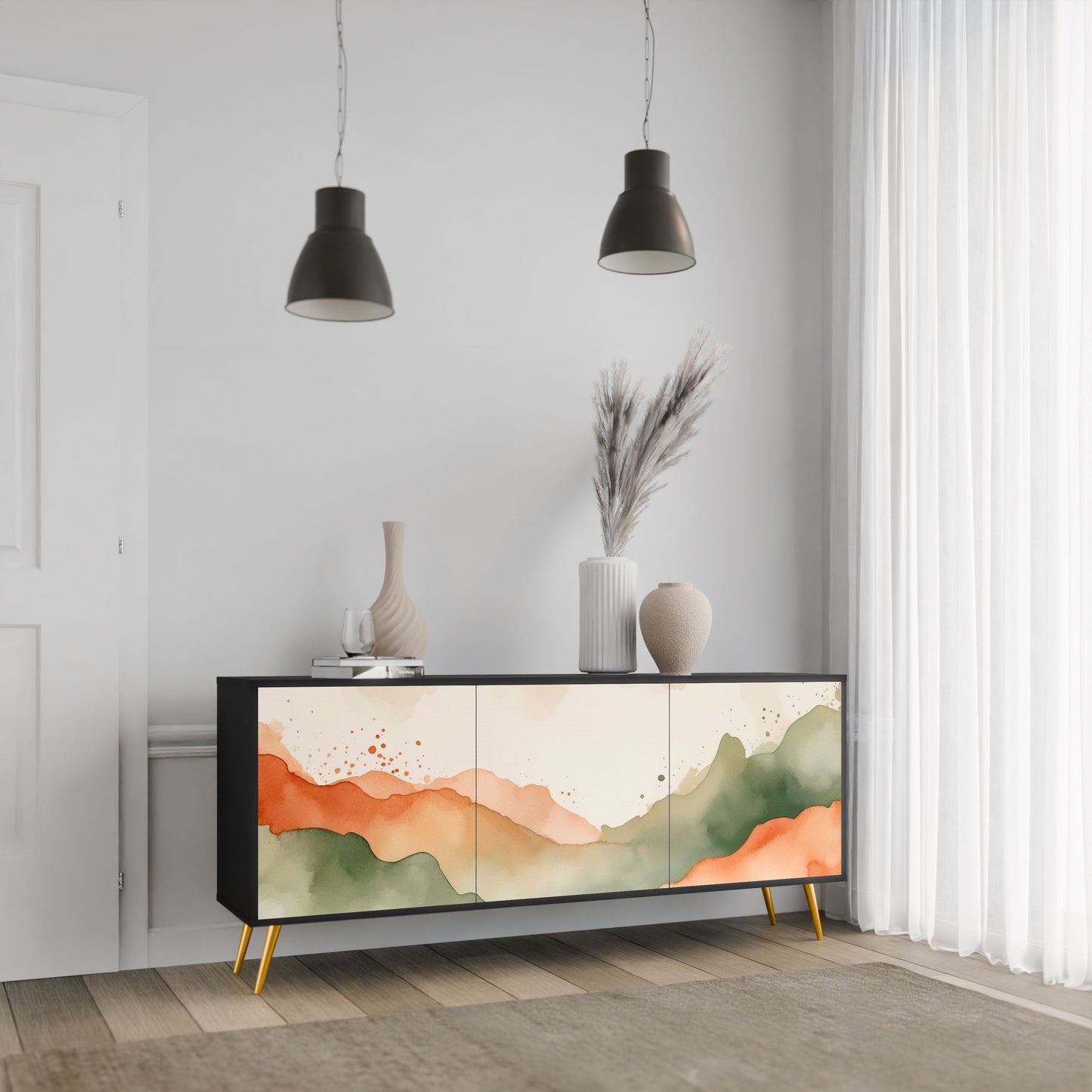 WATERCOLOUR PEAKS 3-Door Sideboard in Black Finish