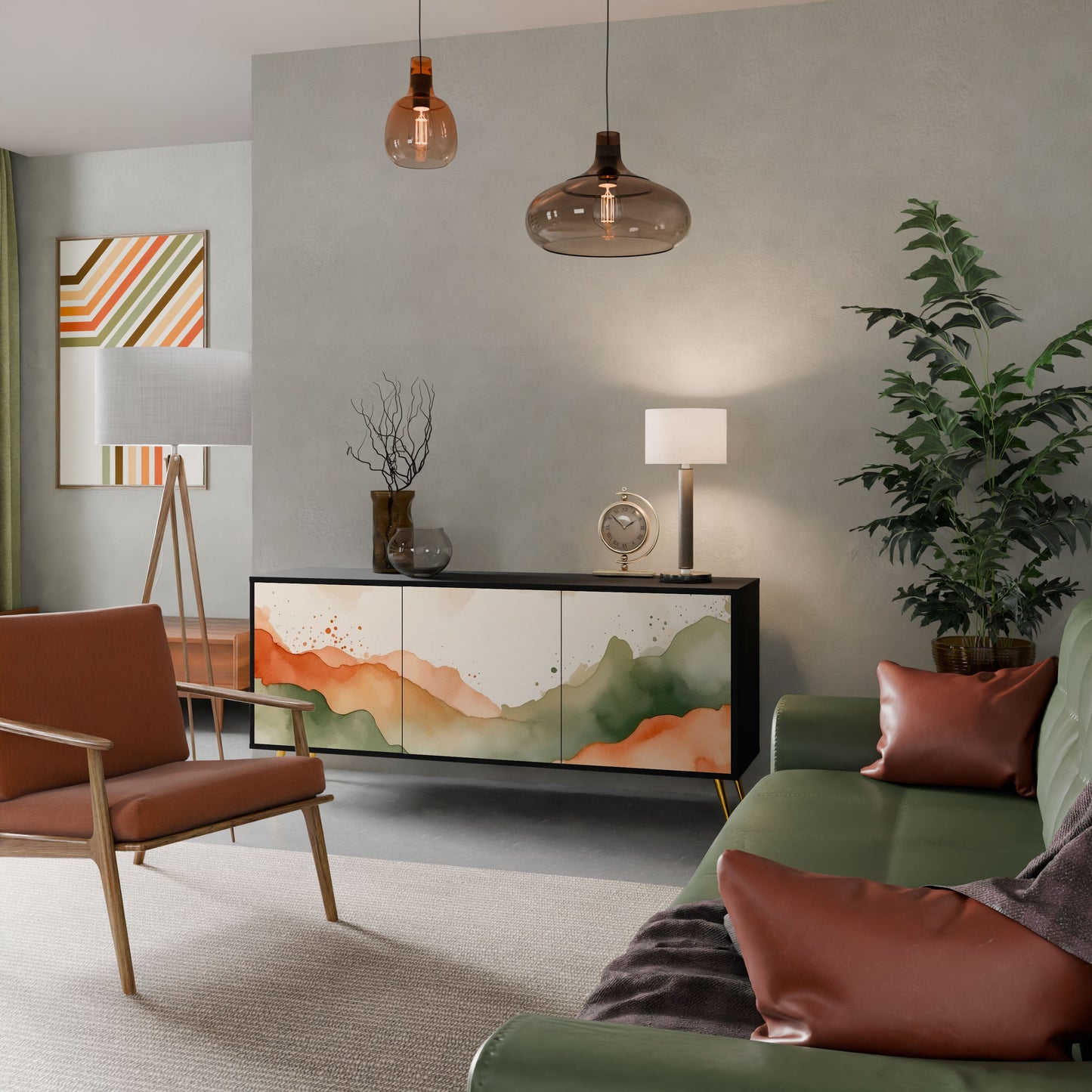 WATERCOLOUR PEAKS 3-Door Sideboard in Black Finish