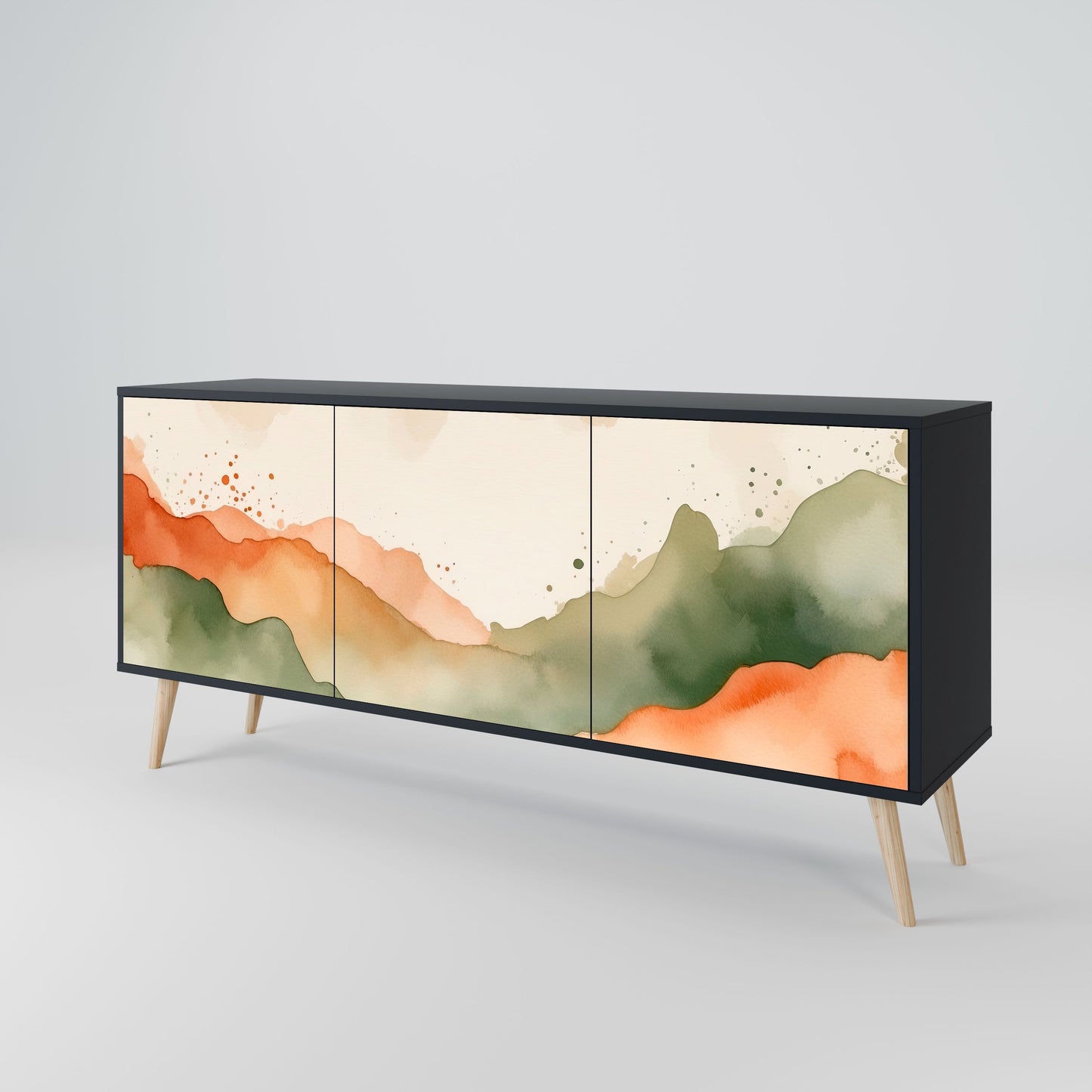 WATERCOLOUR PEAKS 3-Door Sideboard in Black Finish