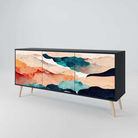ABSTRACT LANDSCAPE 3-Door Sideboard in Black Finish