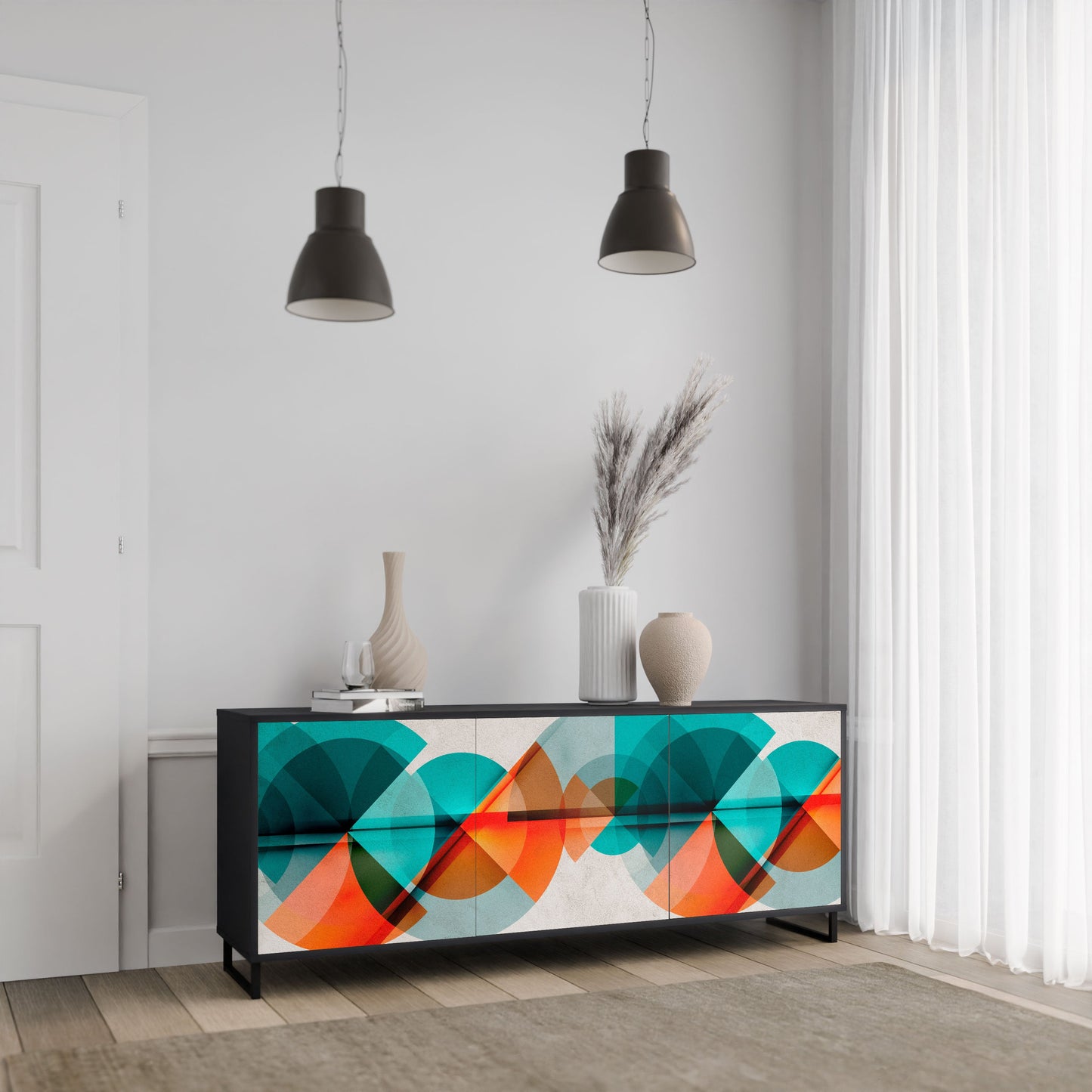 CIRCULAR RHAPSODY Madia a 3 Ante in Finitura Nera