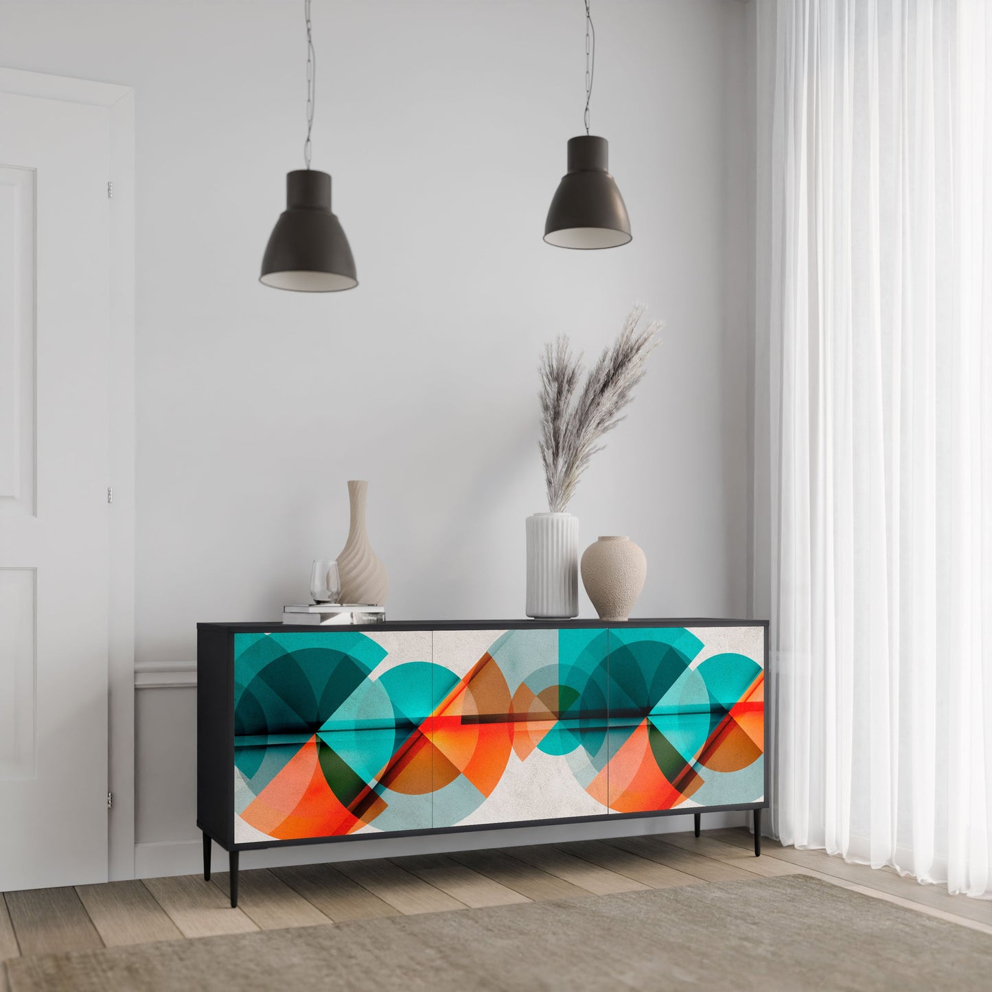 CIRCULAR RHAPSODY Madia a 3 Ante in Finitura Nera