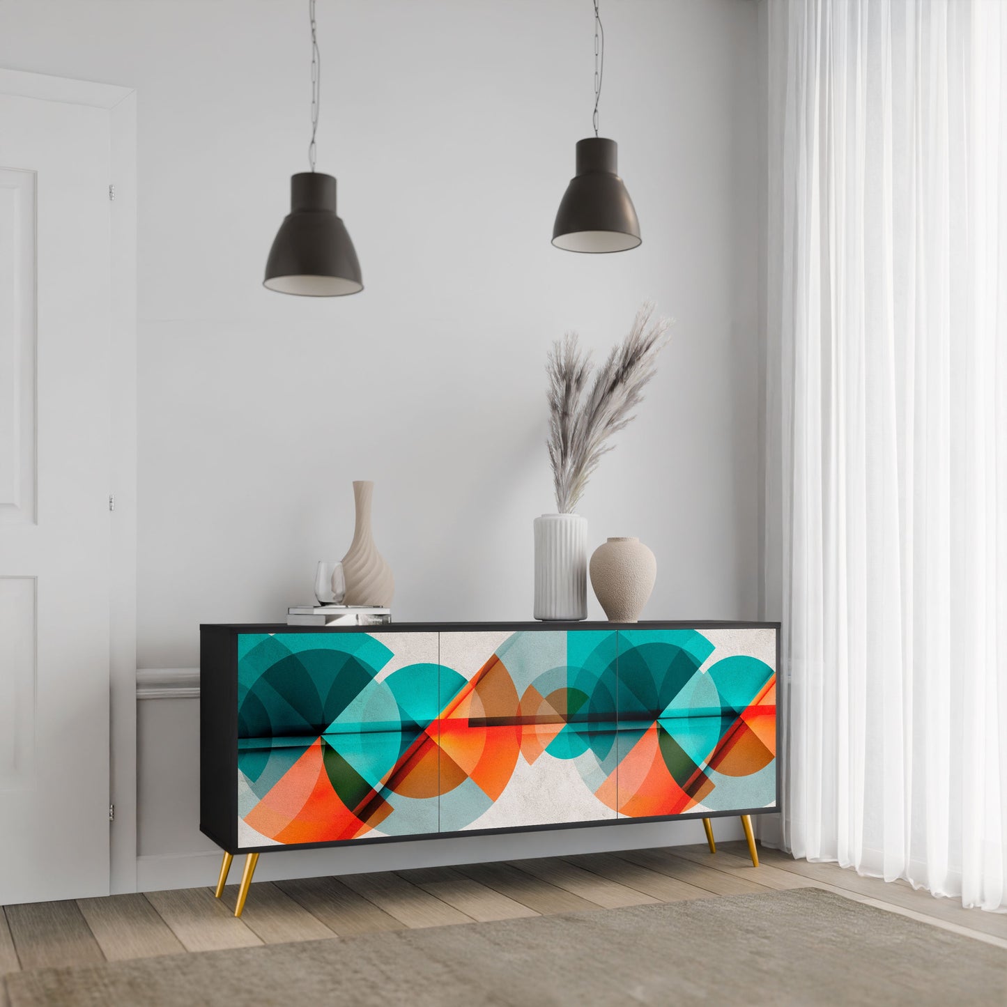 CIRCULAR RHAPSODY Madia a 3 Ante in Finitura Nera