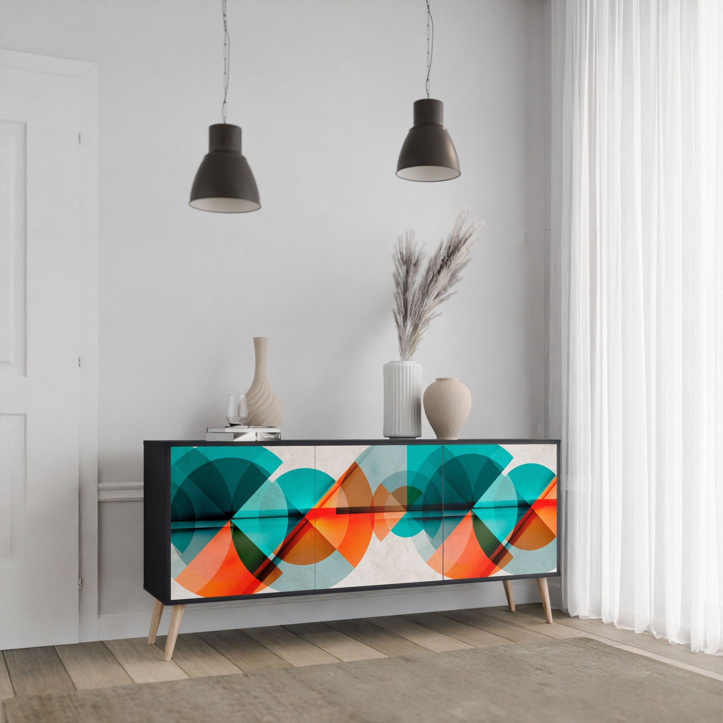 CIRCULAR RHAPSODY Madia a 3 Ante in Finitura Nera