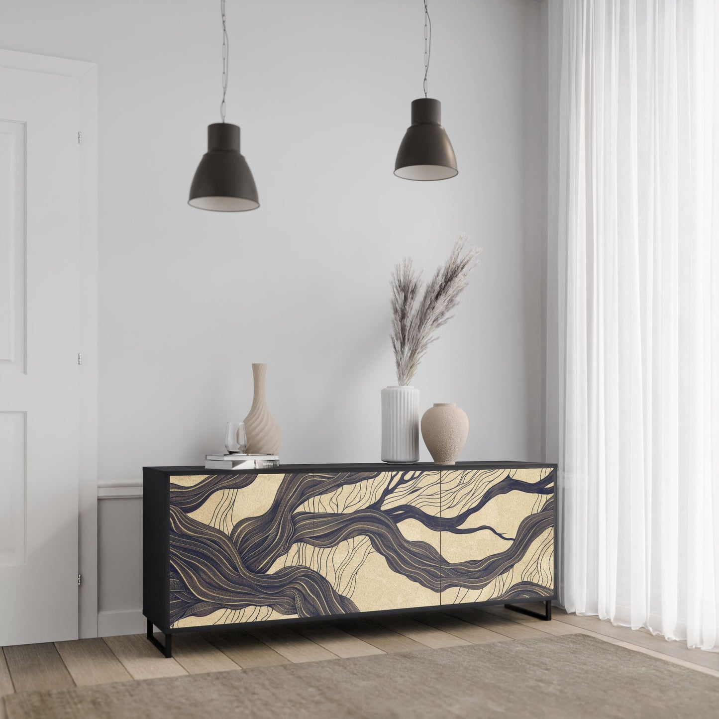 UNIFIED FRAGMENTS 3-Door Sideboard in Black Finish