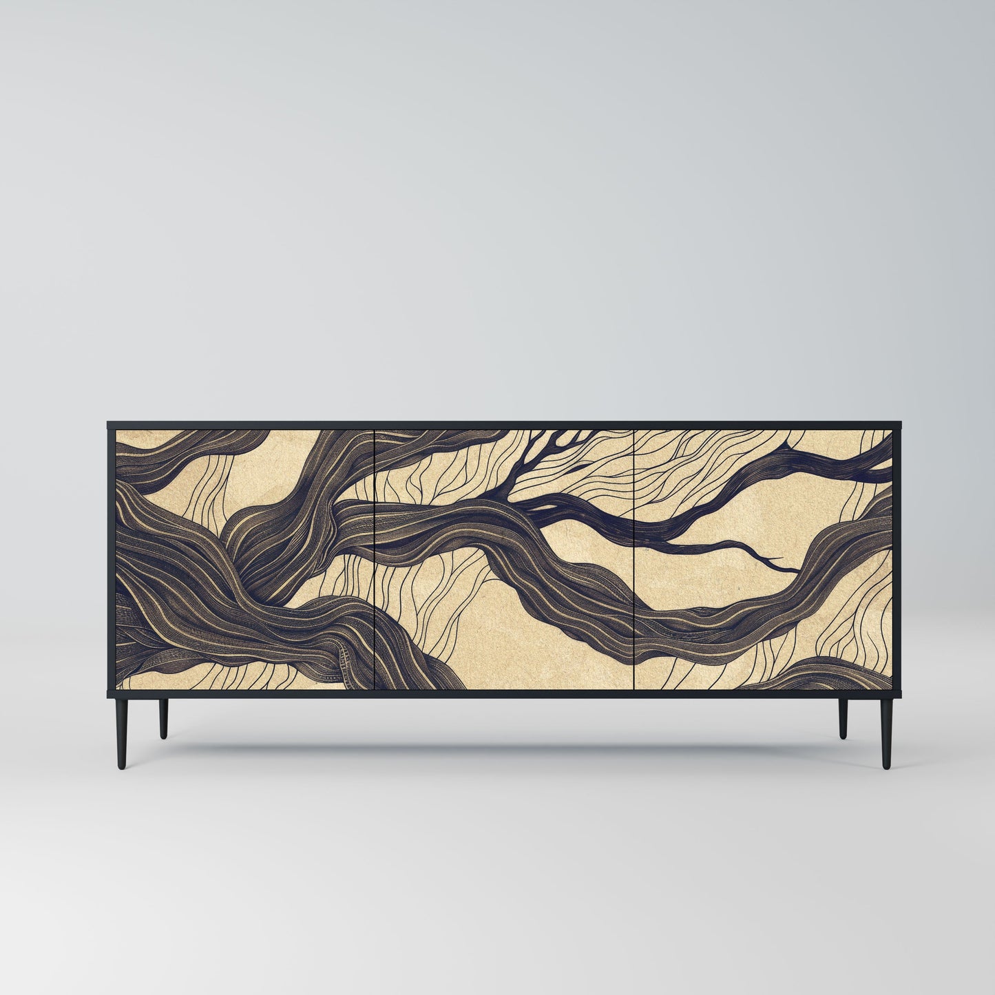 UNIFIED FRAGMENTS 3-Door Sideboard in Black Finish