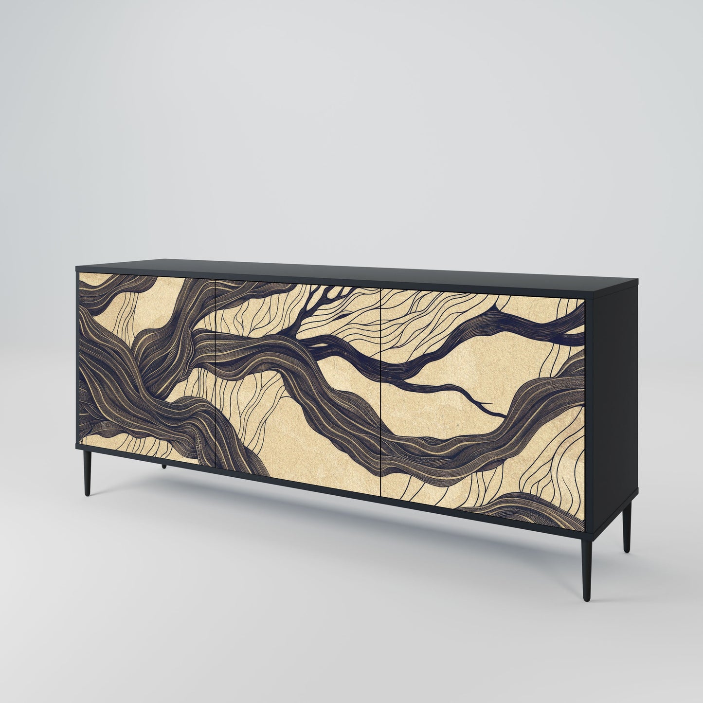 UNIFIED FRAGMENTS 3-Door Sideboard in Black Finish
