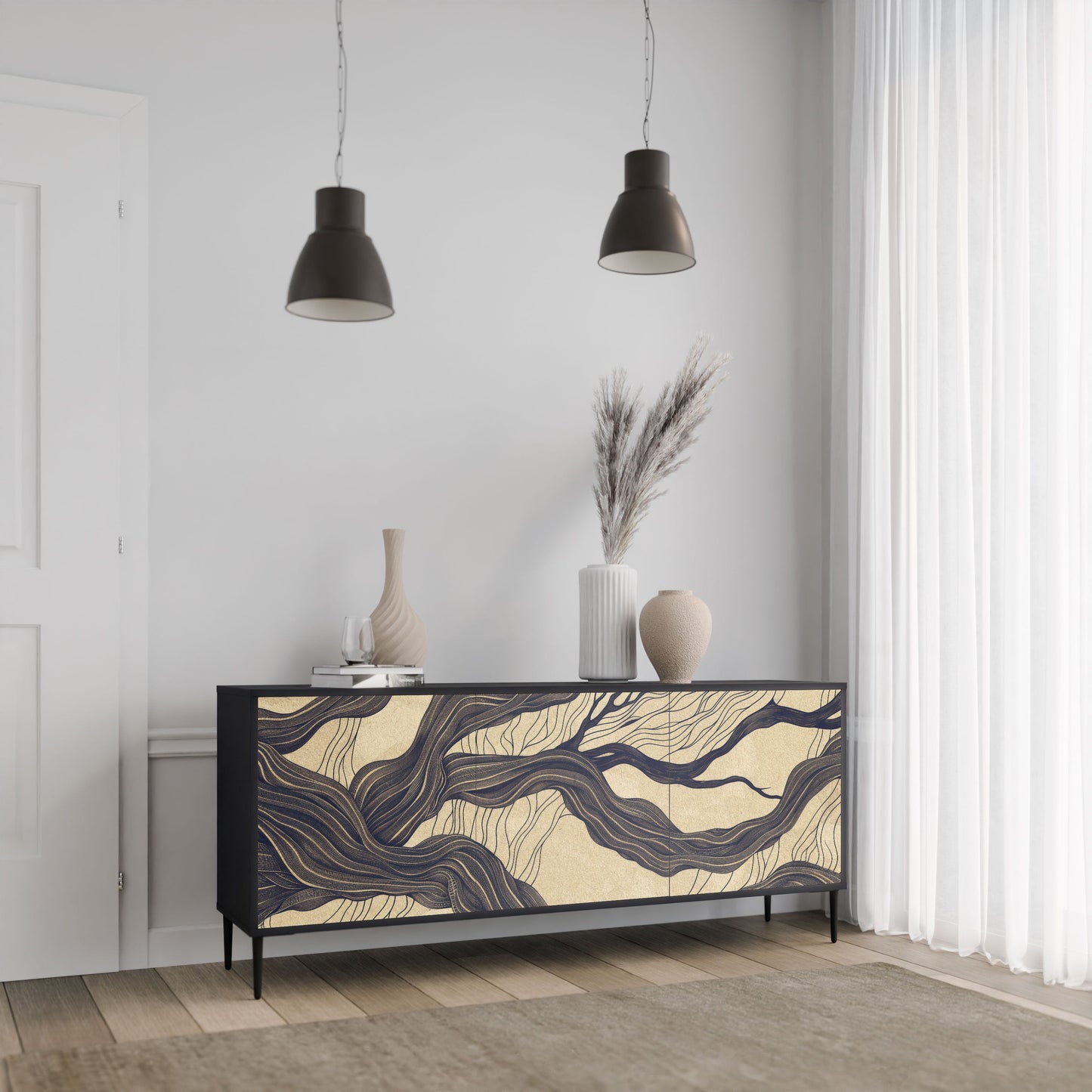 UNIFIED FRAGMENTS 3-Door Sideboard in Black Finish