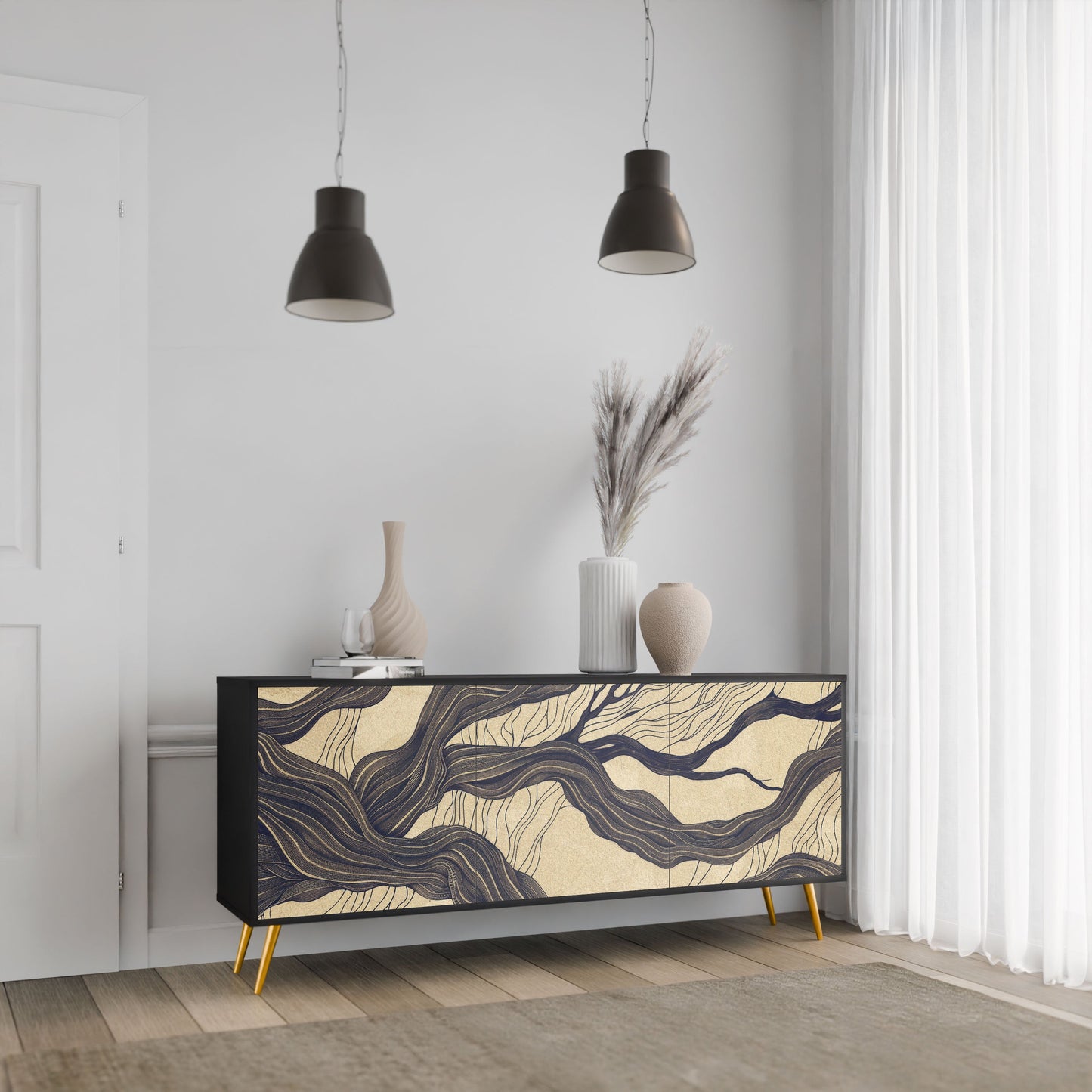 UNIFIED FRAGMENTS 3-Door Sideboard in Black Finish