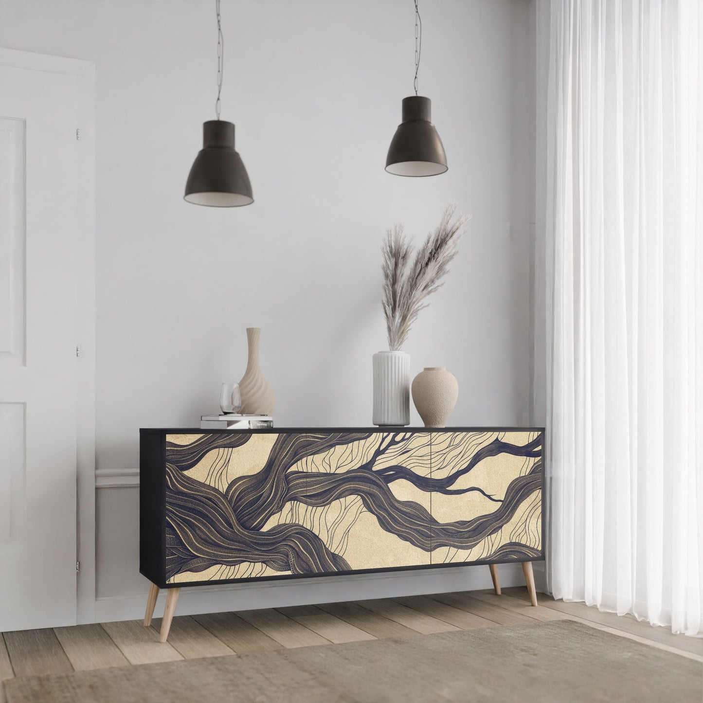 UNIFIED FRAGMENTS 3-Door Sideboard in Black Finish