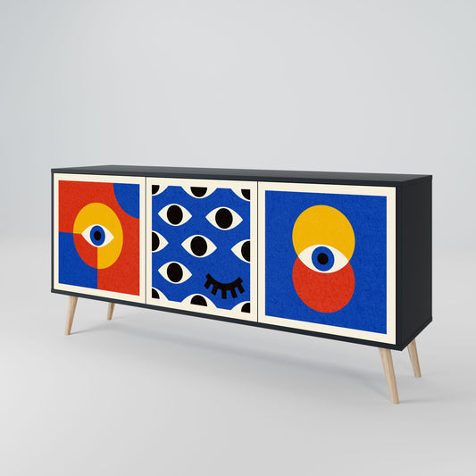 GEOMETRIC EYES 3-Door Sideboard in Black Finish