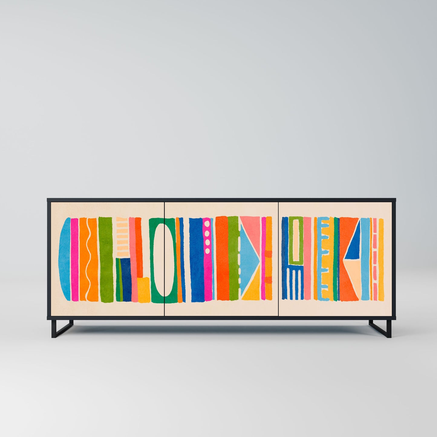 GEOMETRIC SHINE 3-Door Sideboard in Black Finish