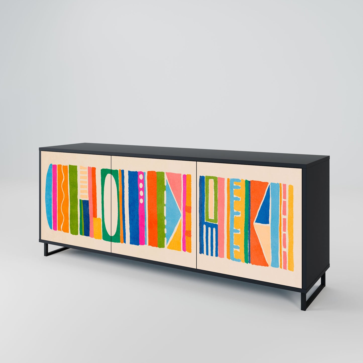 GEOMETRIC SHINE 3-Door Sideboard in Black Finish