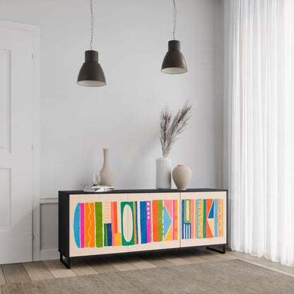 GEOMETRIC SHINE 3-Door Sideboard in Black Finish