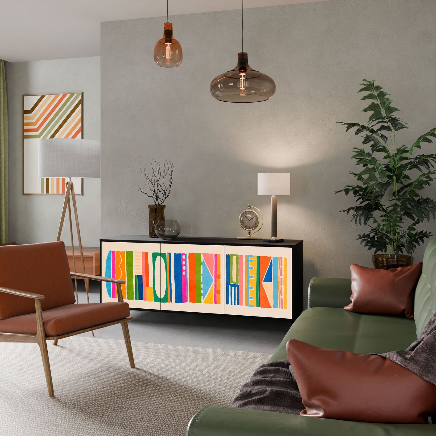 GEOMETRIC SHINE 3-Door Sideboard in Black Finish