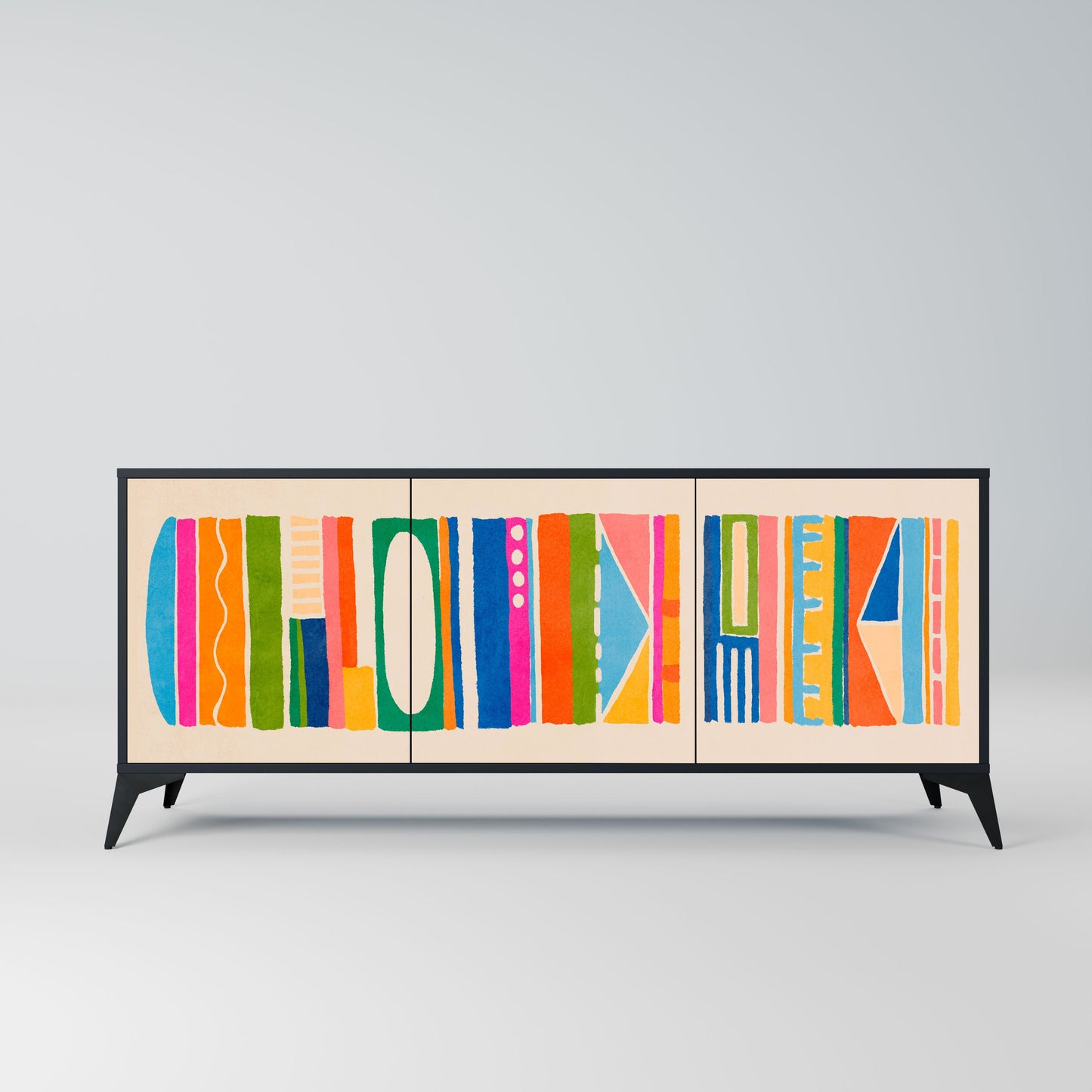 GEOMETRIC SHINE 3-Door Sideboard in Black Finish