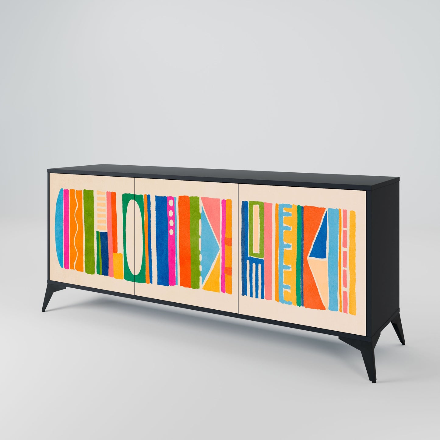 GEOMETRIC SHINE 3-Door Sideboard in Black Finish