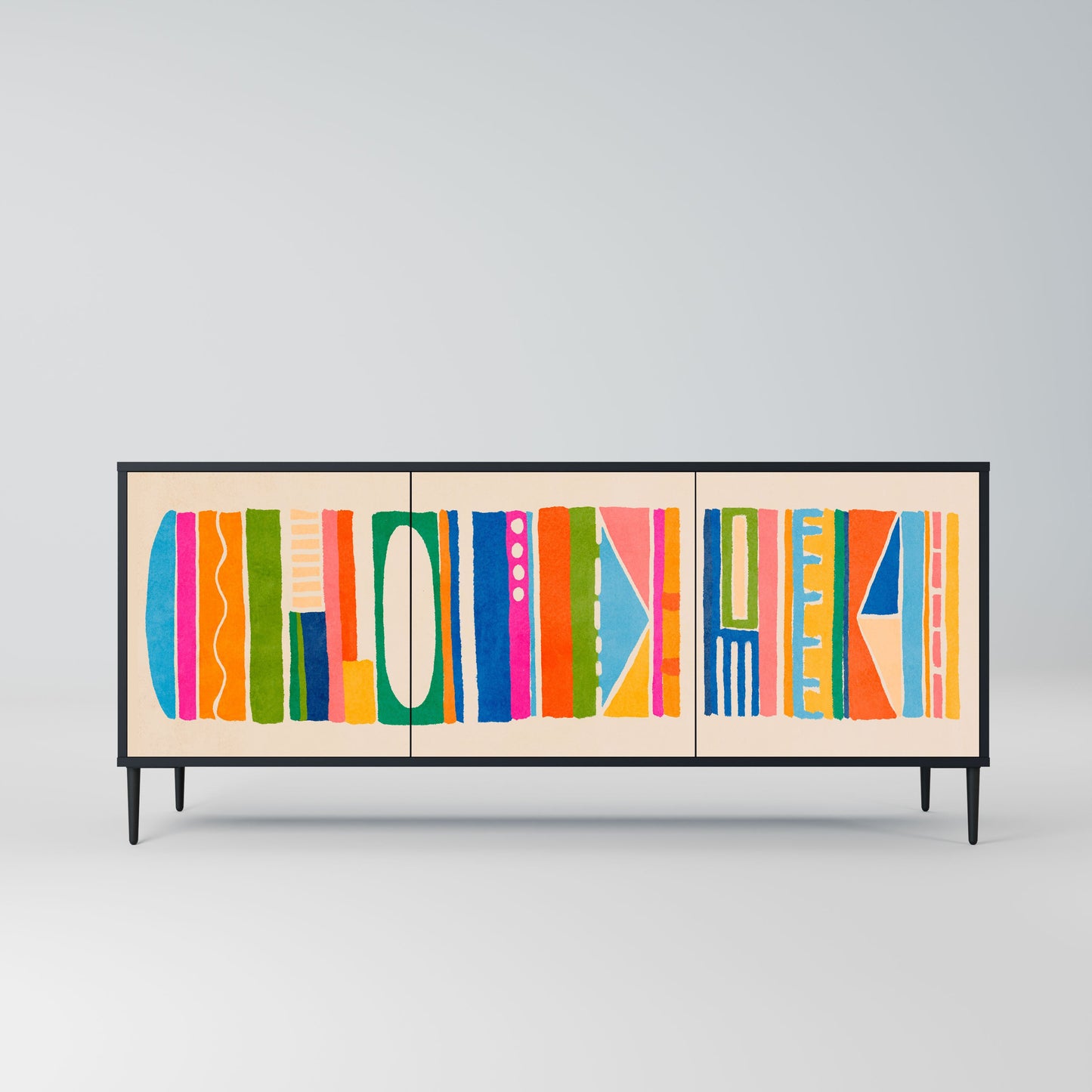 GEOMETRIC SHINE 3-Door Sideboard in Black Finish