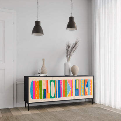 GEOMETRIC SHINE 3-Door Sideboard in Black Finish