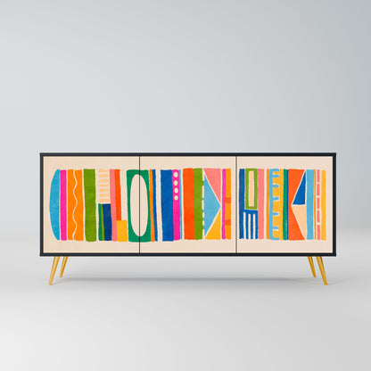 GEOMETRIC SHINE 3-Door Sideboard in Black Finish