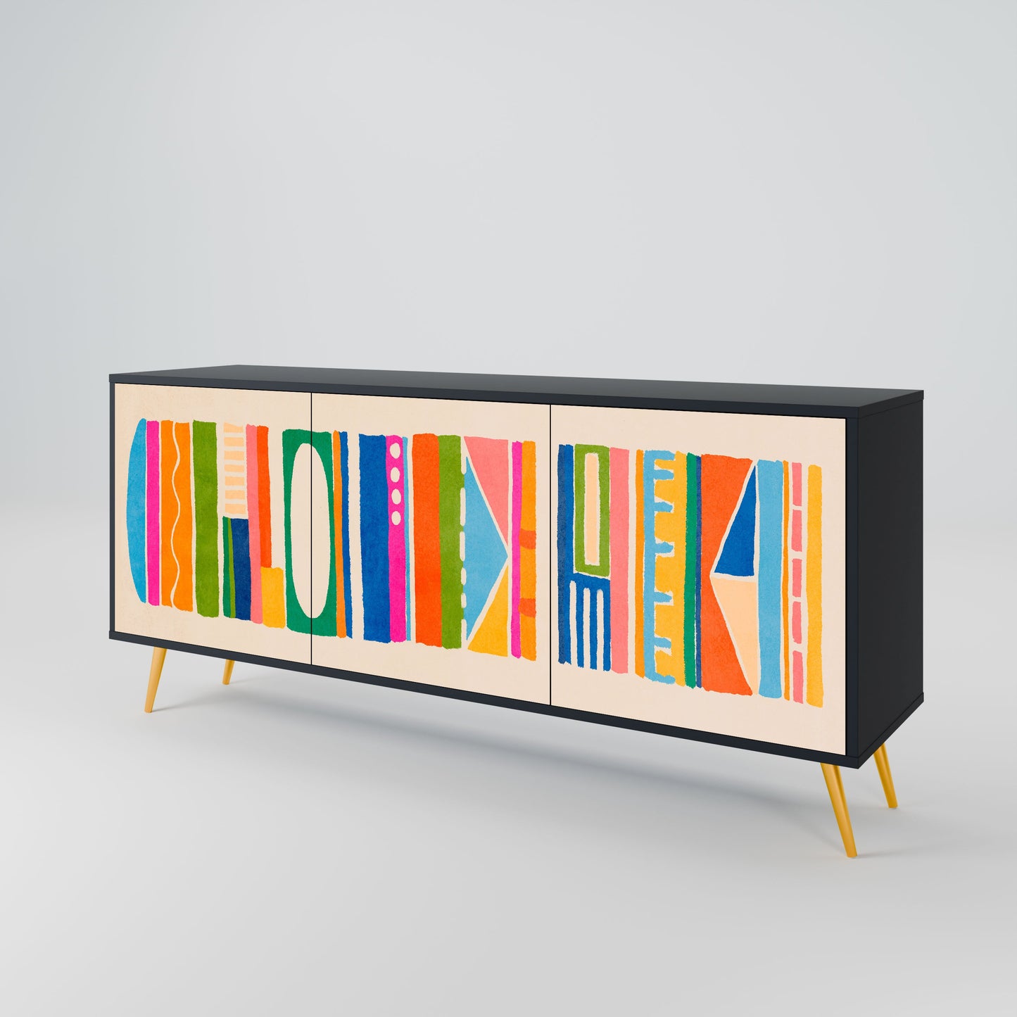 GEOMETRIC SHINE 3-Door Sideboard in Black Finish