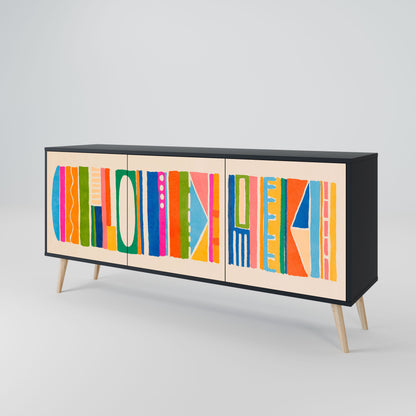 GEOMETRIC SHINE 3-Door Sideboard in Black Finish