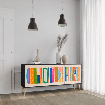 GEOMETRIC SHINE 3-Door Sideboard in Black Finish