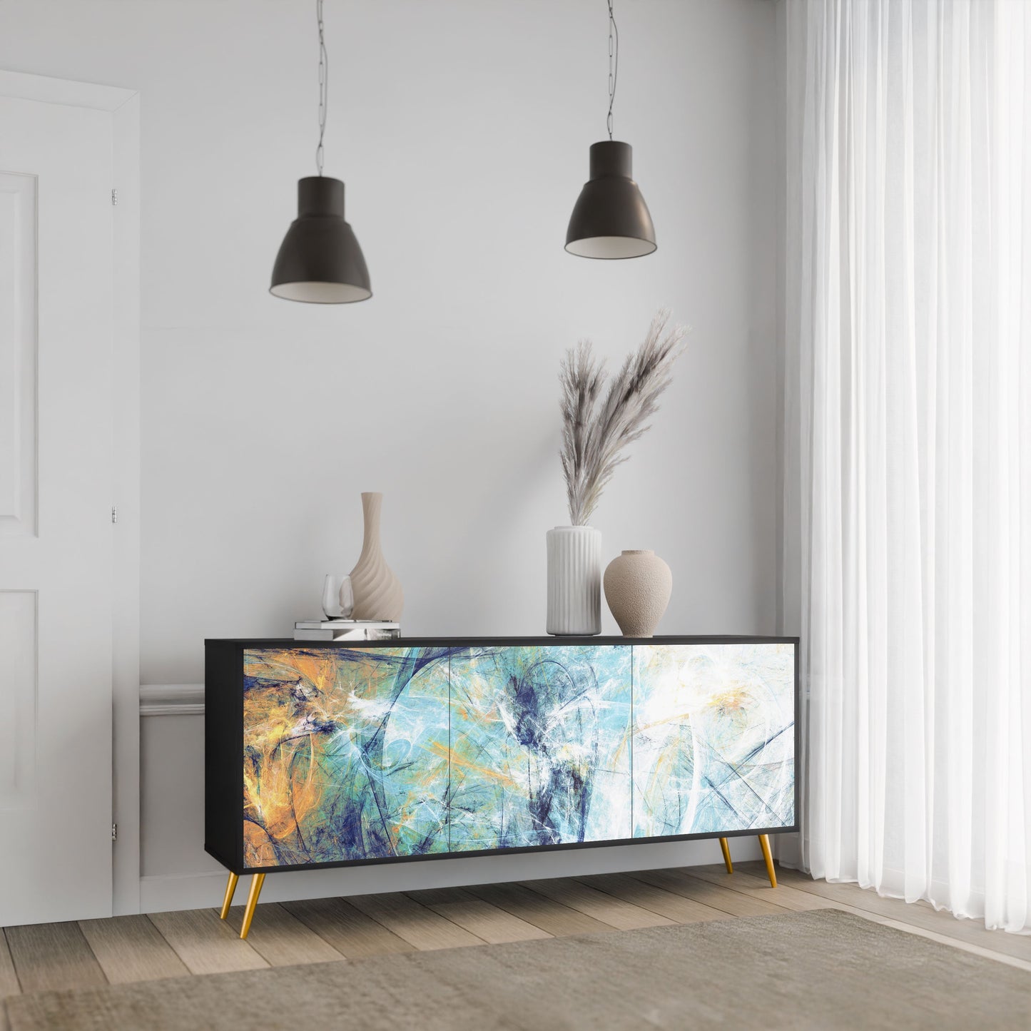 ABSTRACT THOUGHTS 3-Door Sideboard in Black Finish