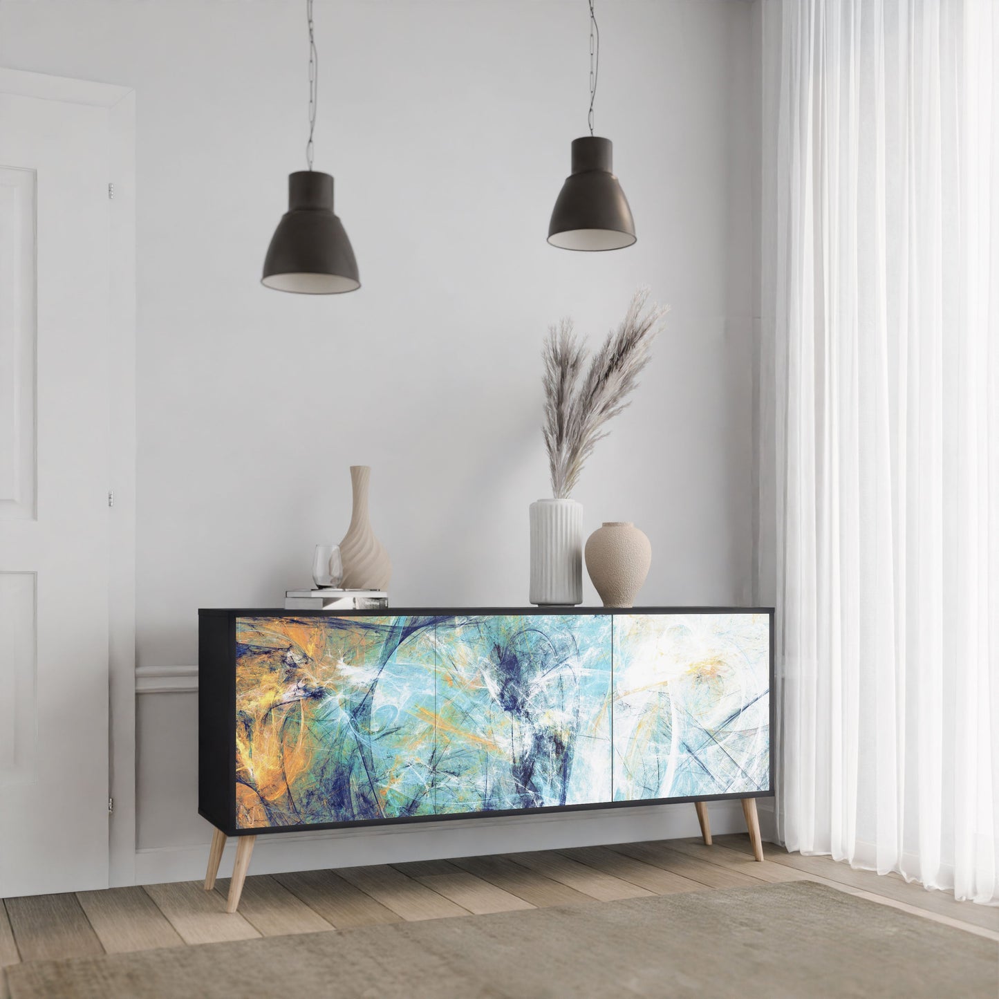 ABSTRACT THOUGHTS 3-Door Sideboard in Black Finish