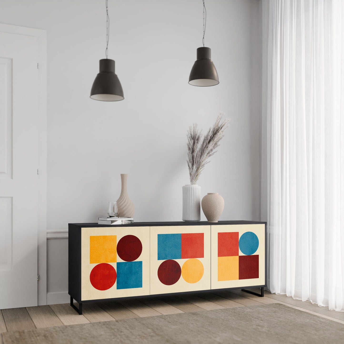 GEOMETRIC PUZZLE 3-Door Sideboard in Black Finish