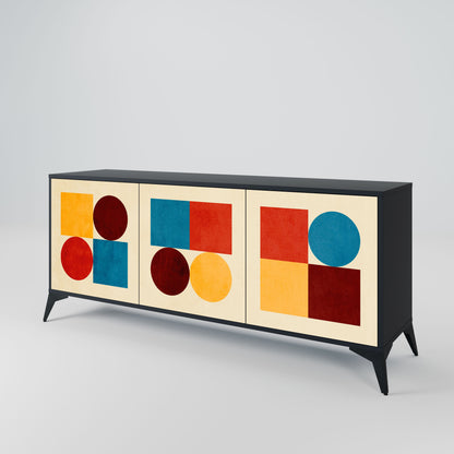 GEOMETRIC PUZZLE 3-Door Sideboard in Black Finish