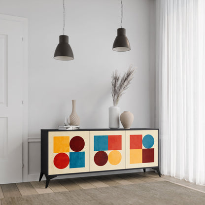 GEOMETRIC PUZZLE 3-Door Sideboard in Black Finish