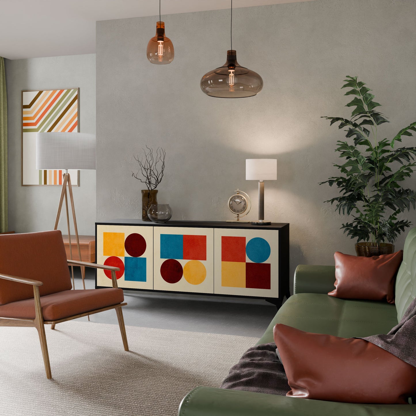 GEOMETRIC PUZZLE 3-Door Sideboard in Black Finish