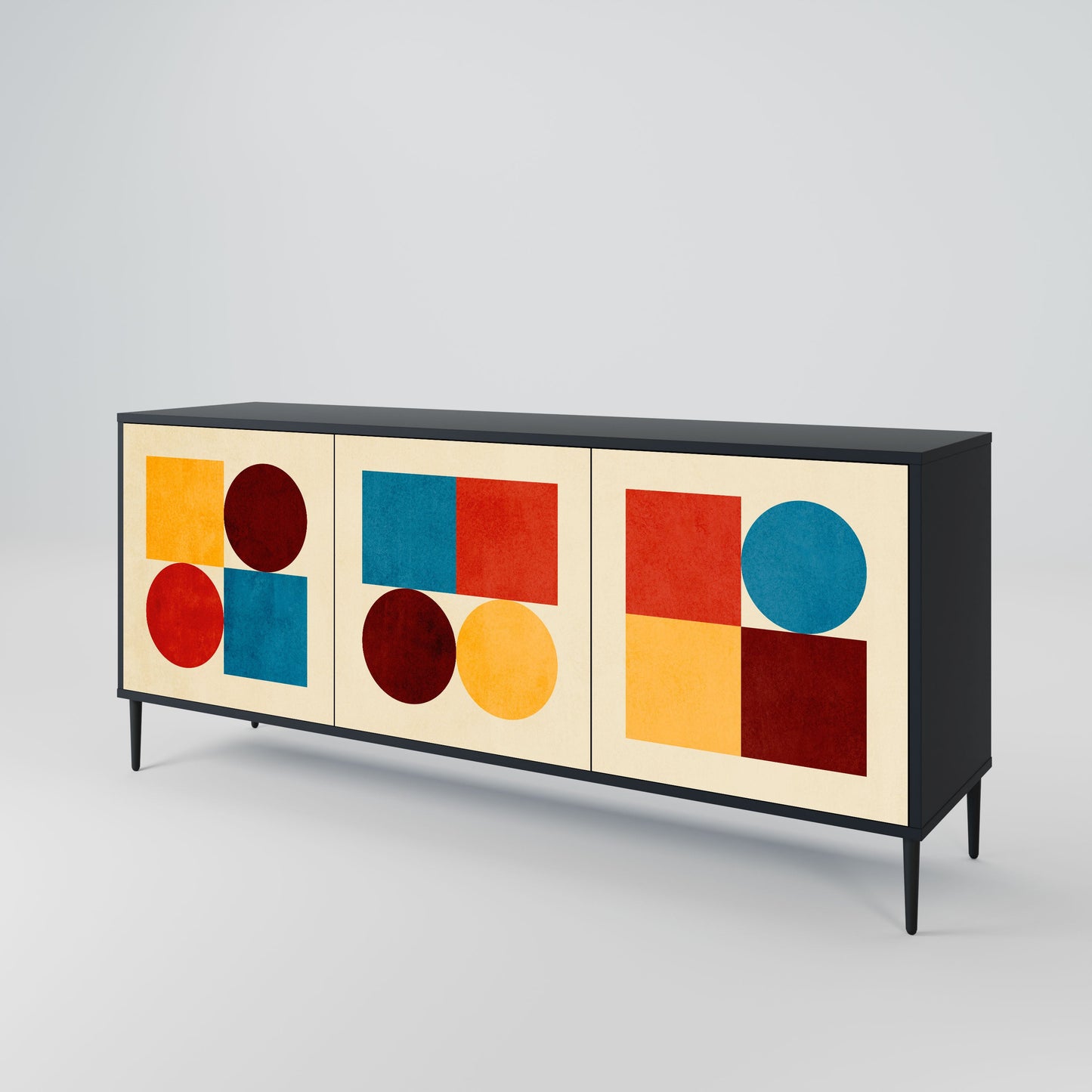 GEOMETRIC PUZZLE 3-Door Sideboard in Black Finish