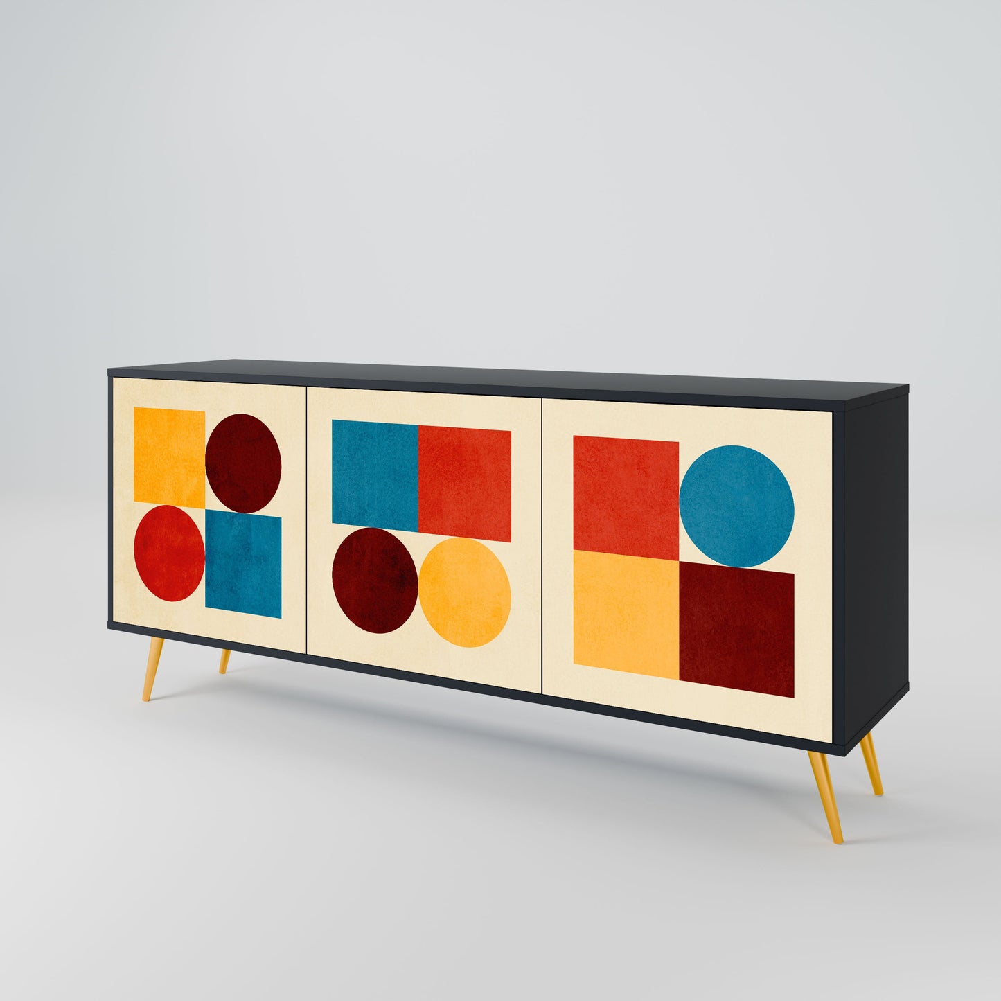 GEOMETRIC PUZZLE 3-Door Sideboard in Black Finish