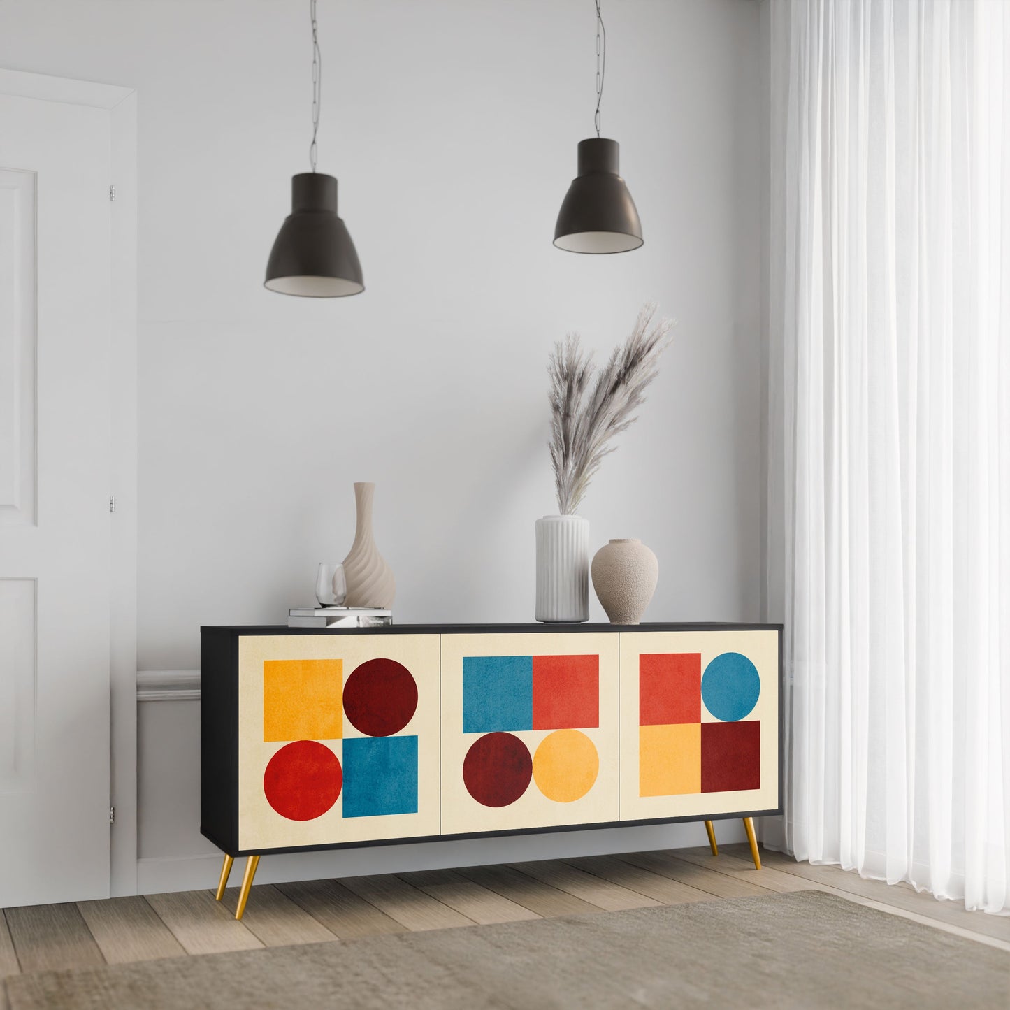 GEOMETRIC PUZZLE 3-Door Sideboard in Black Finish