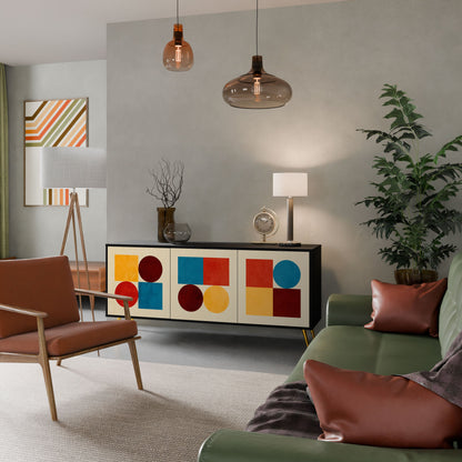 GEOMETRIC PUZZLE 3-Door Sideboard in Black Finish