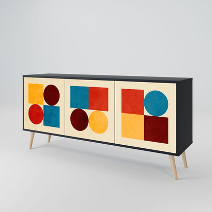 GEOMETRIC PUZZLE 3-Door Sideboard in Black Finish