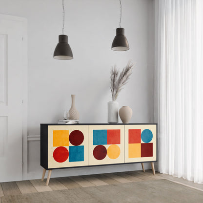 GEOMETRIC PUZZLE 3-Door Sideboard in Black Finish
