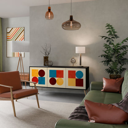 GEOMETRIC PUZZLE 3-Door Sideboard in Black Finish