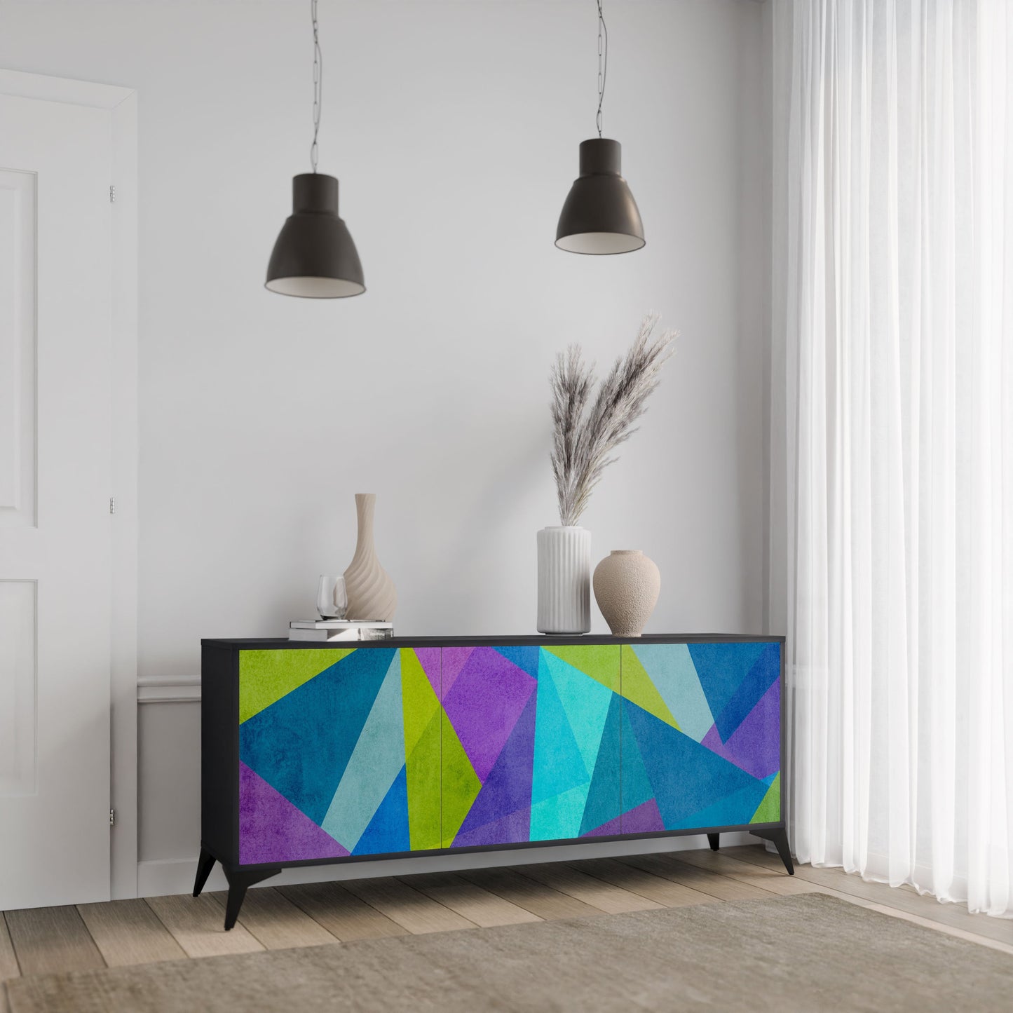 COLD SHOWCASE 3-Door Sideboard in Black Finish