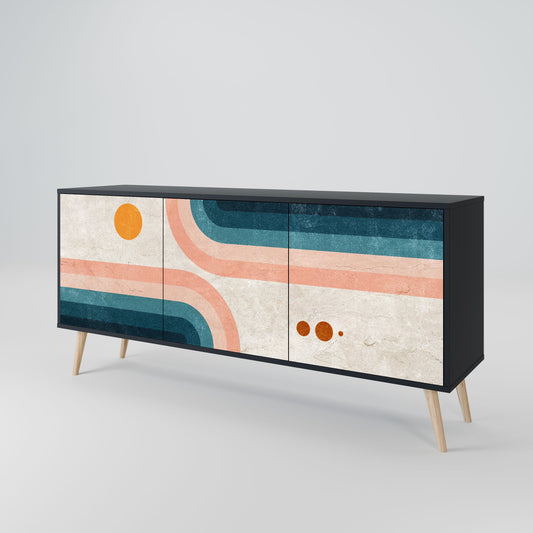 TWO HALVES 3-Door Sideboard in Black Finish