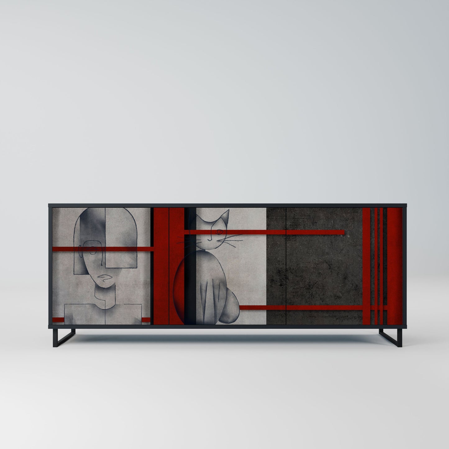 GRAY FIGURES 3-Door Sideboard in Black Finish