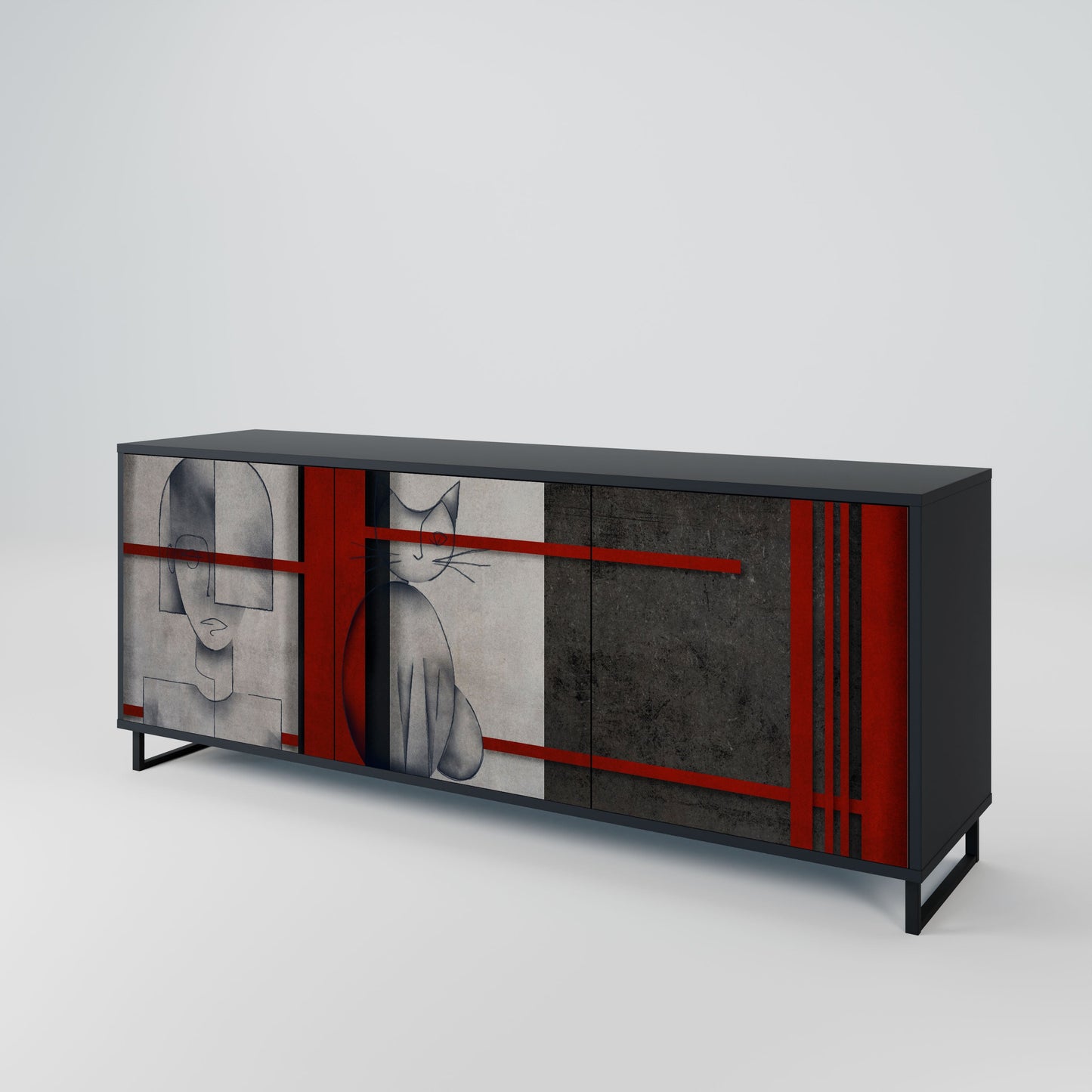 GRAY FIGURES 3-Door Sideboard in Black Finish