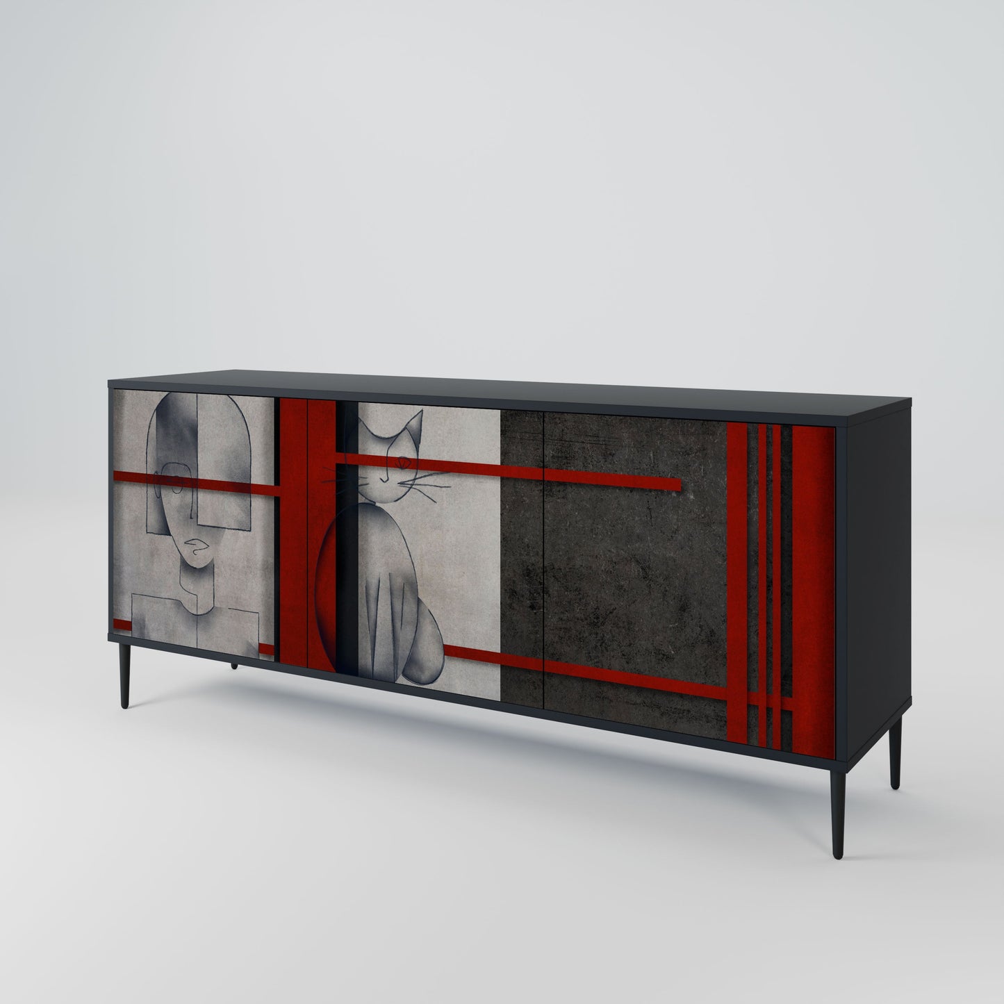GRAY FIGURES 3-Door Sideboard in Black Finish