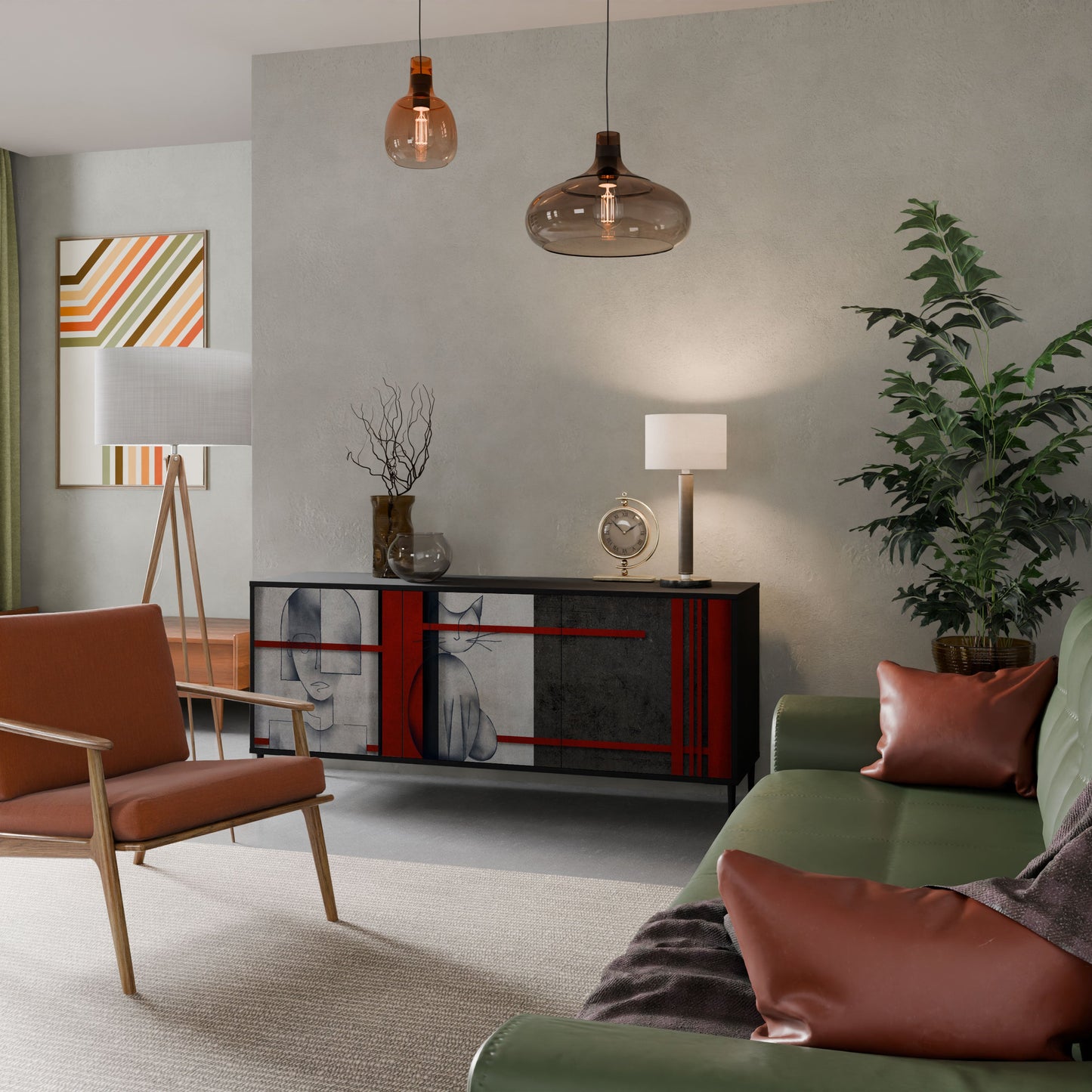 GRAY FIGURES 3-Door Sideboard in Black Finish