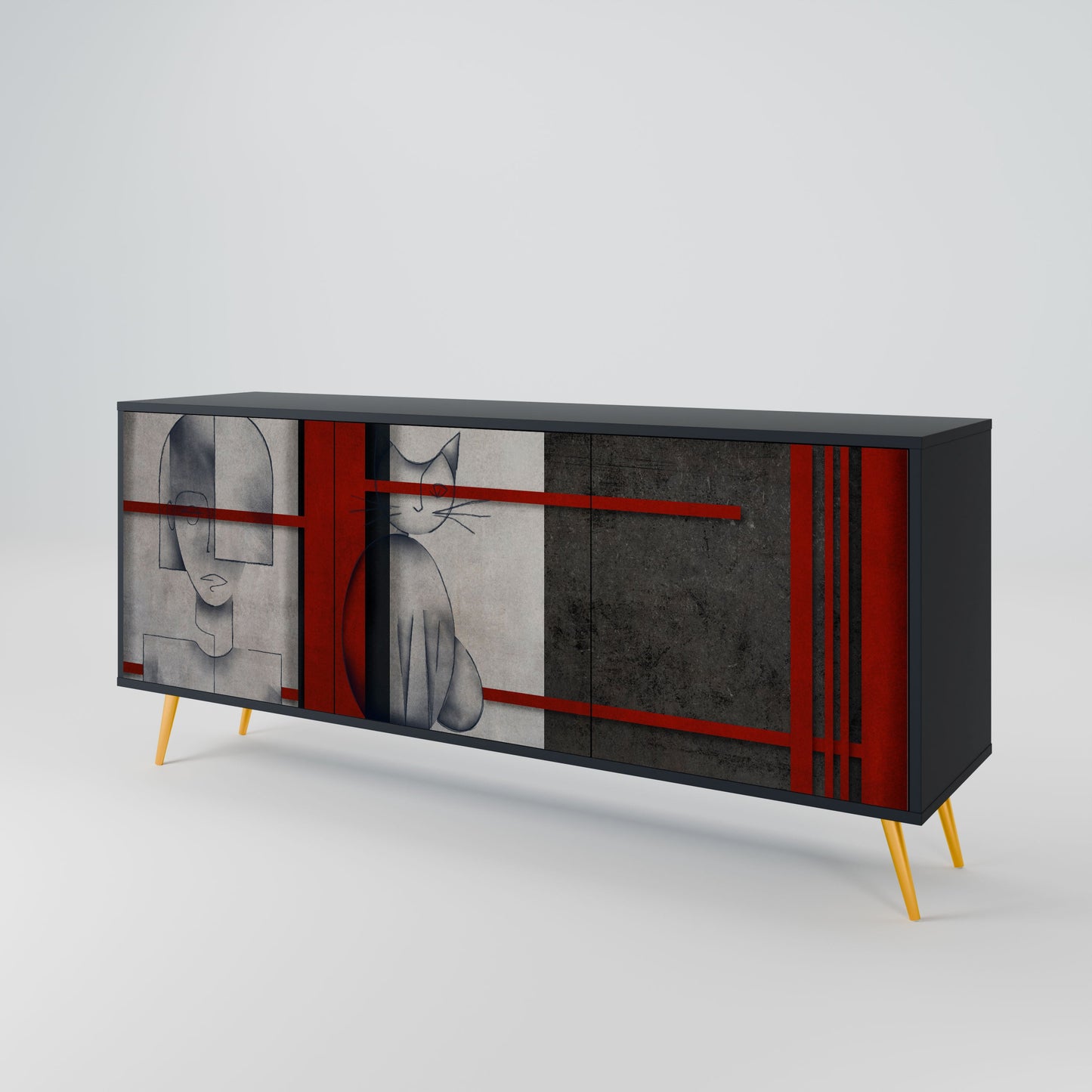 GRAY FIGURES 3-Door Sideboard in Black Finish