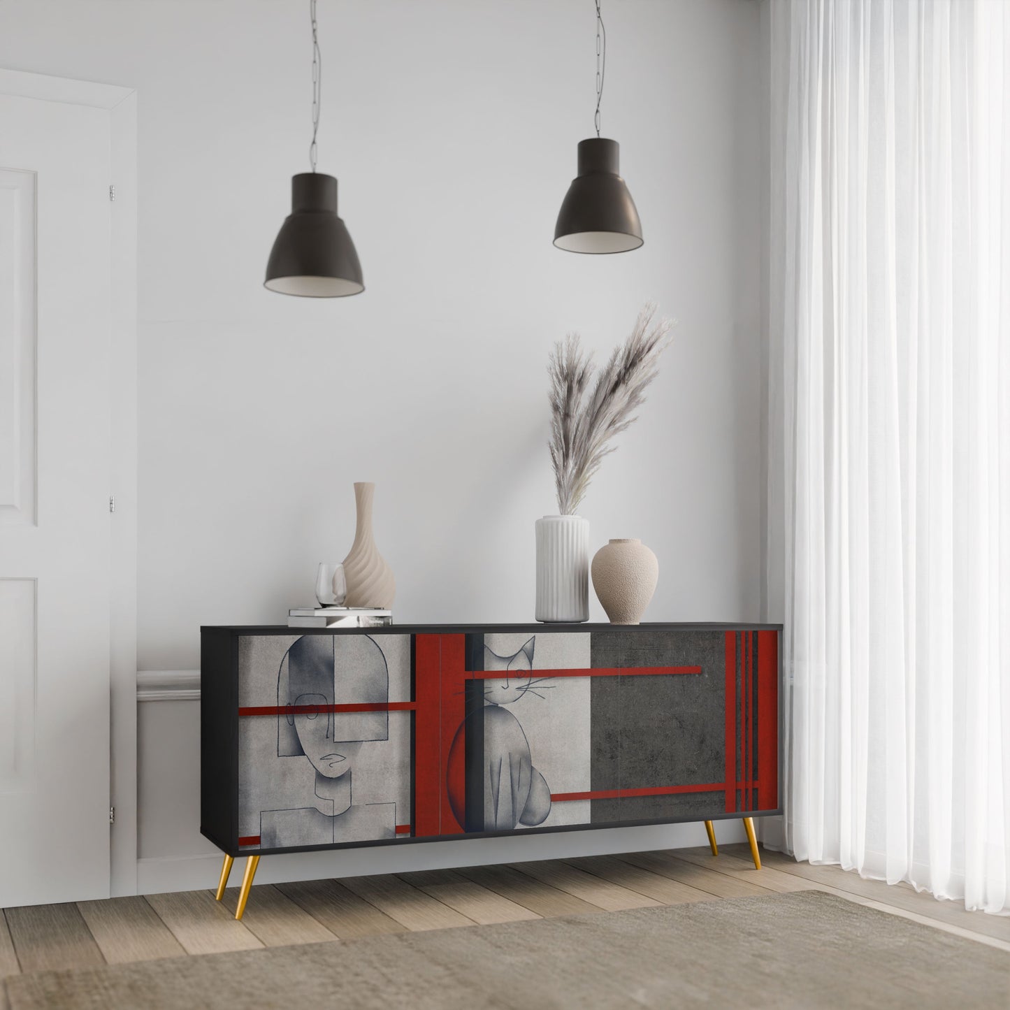 GRAY FIGURES 3-Door Sideboard in Black Finish