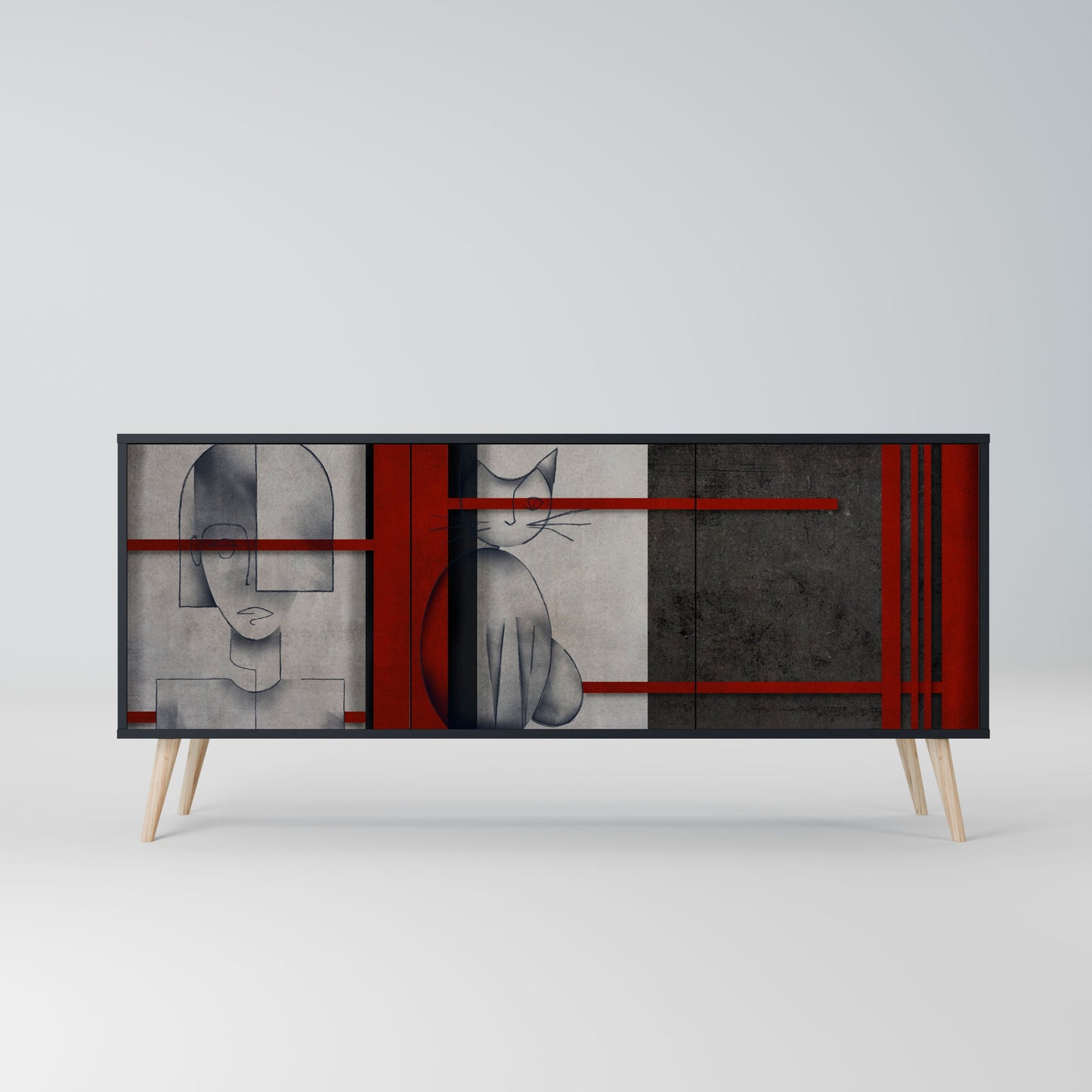 GRAY FIGURES 3-Door Sideboard in Black Finish